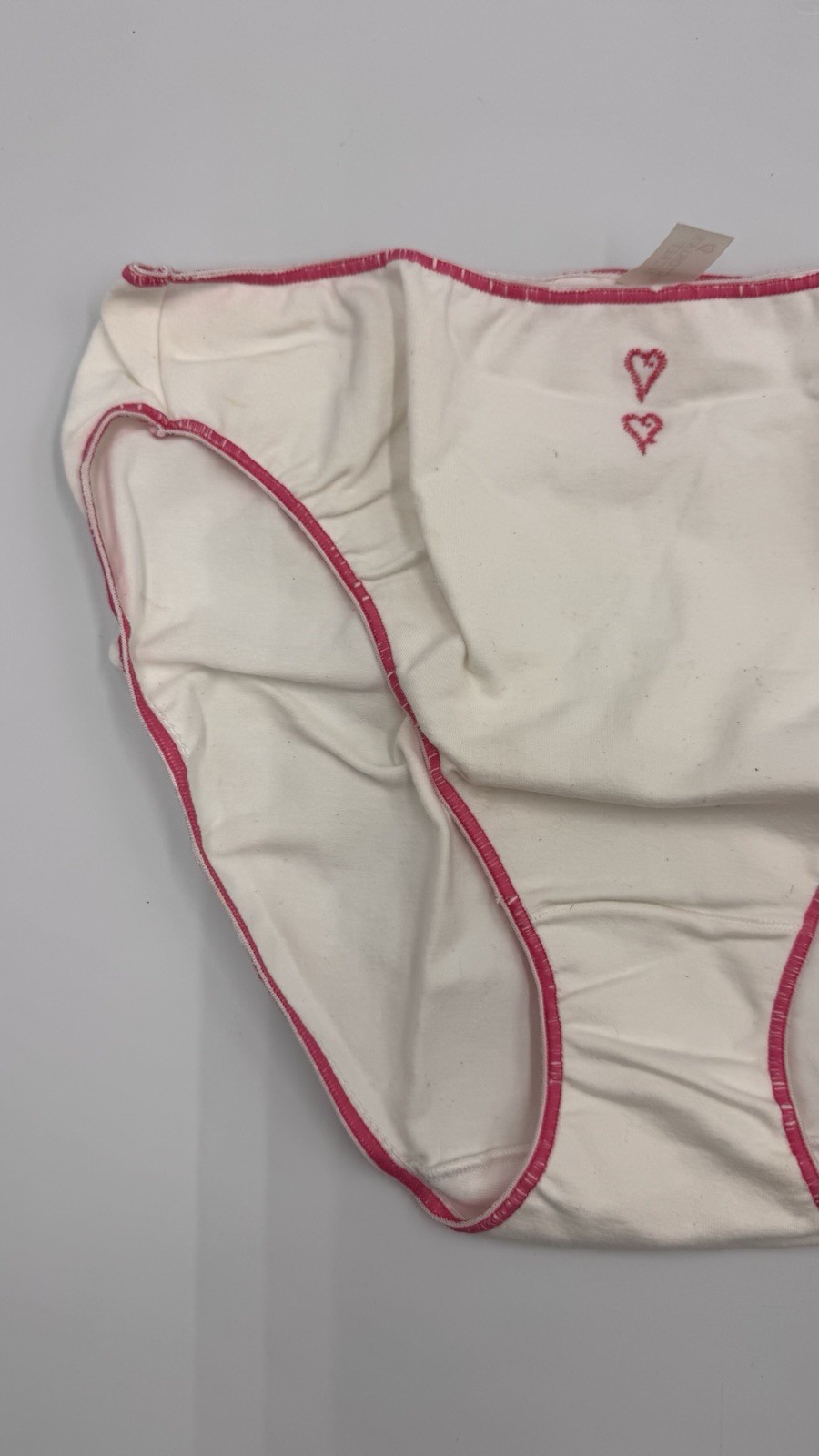 Victorias Secret 1999 White Hi Cut Brief Pink Hearts Trim VS Catalog Package XL