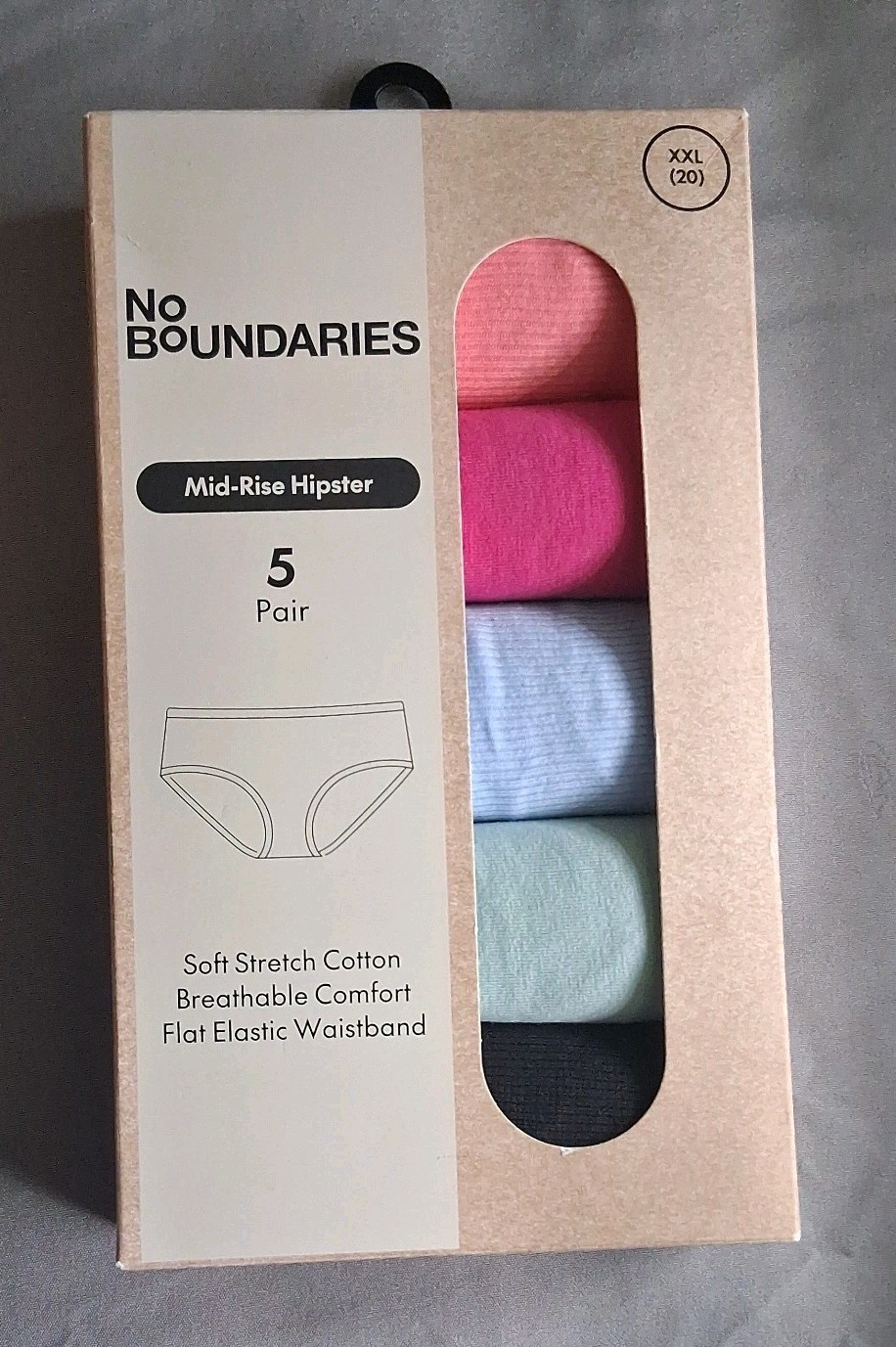 No Boundaries Mid Rise Hipster Underwear Soft Stretch Cotton 5 Pair XXL Sealed
