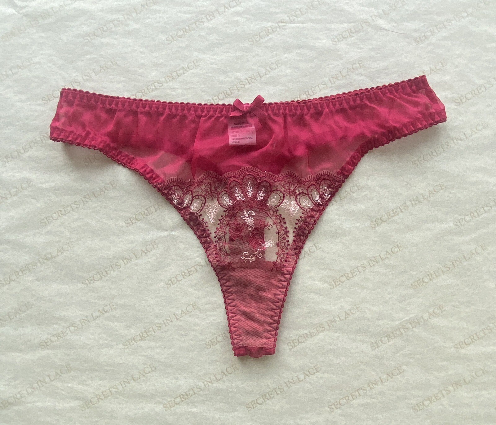 Size Small Full High Cut Thong by Secrets In Lace Red w/ Red & Pink Embroidery