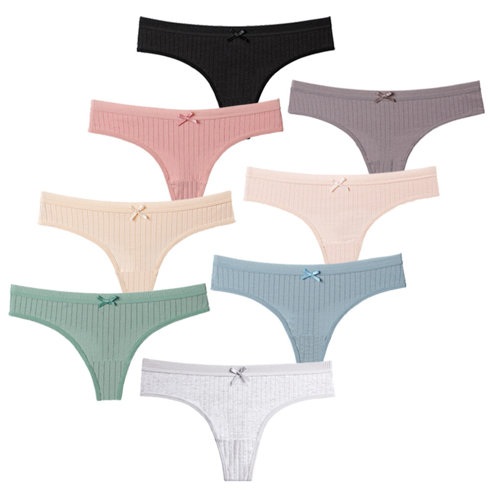 8PCS/Set Women Stripe Panties Cotton Briefs Underwear Female Solid Color Panties