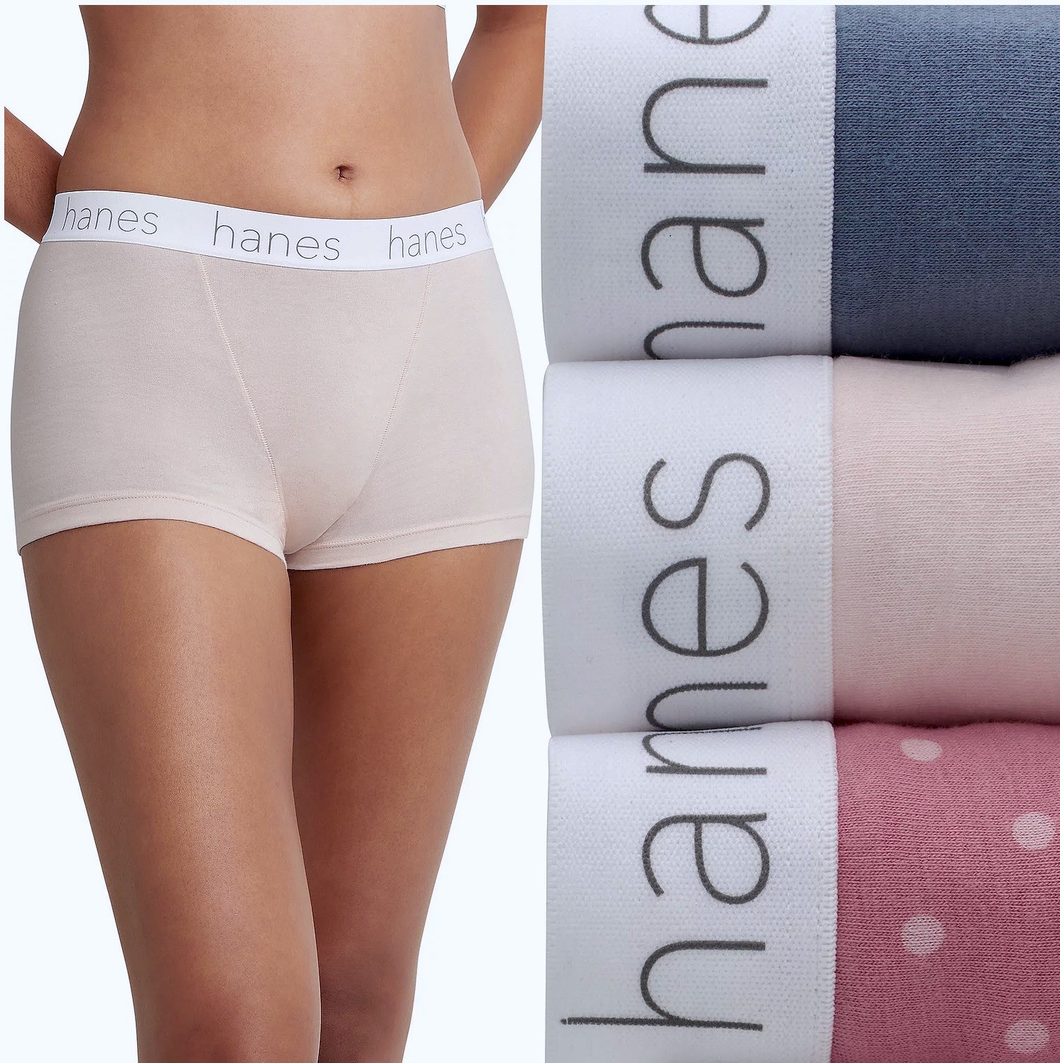 HANES 3 Pk Ultimate Cotton Stretch Pink Blue Boxer Brief Panty Womens M 6 L 7