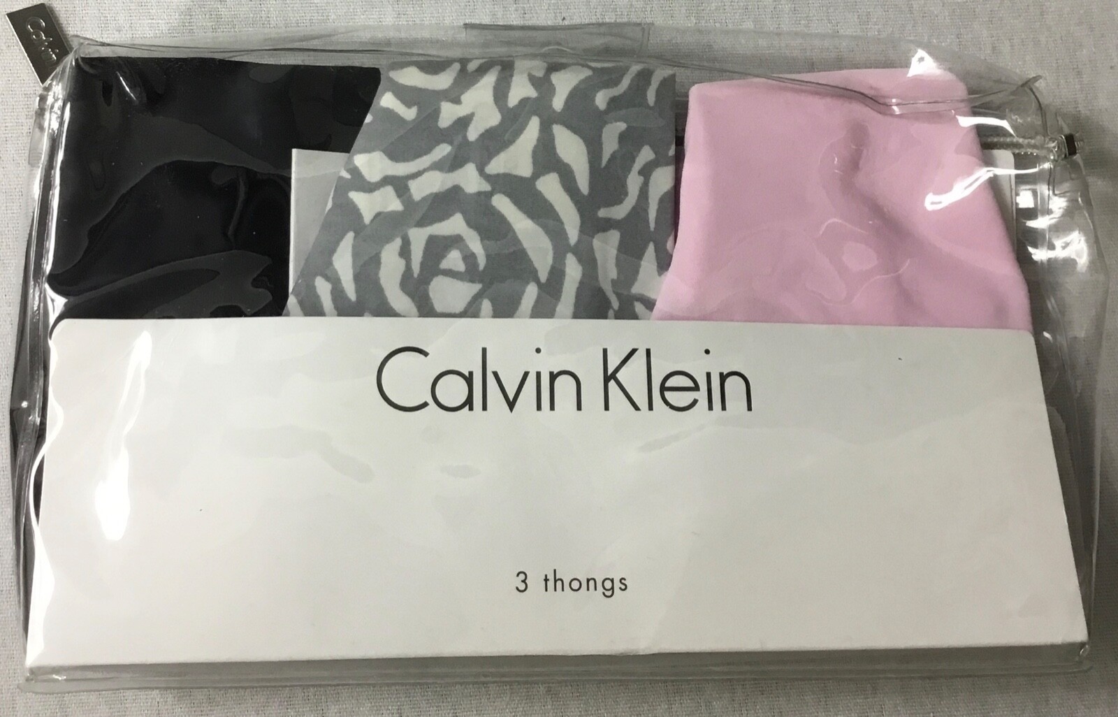 Calvin Klein WOMEN’S 3 Set Thongs Underwear QD3558 Black Grey Print Pink L