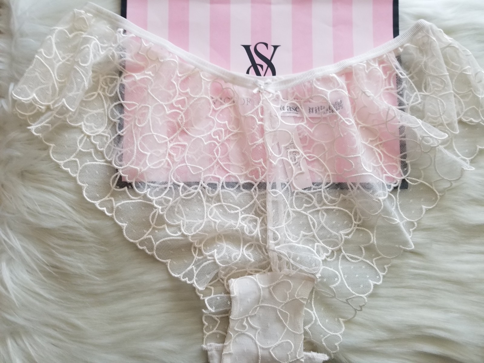 VICTORIA’S SECRET TEASE BRIDAL CHEEKY FLUTTER PANTY XL COCONUT WHITE NWT