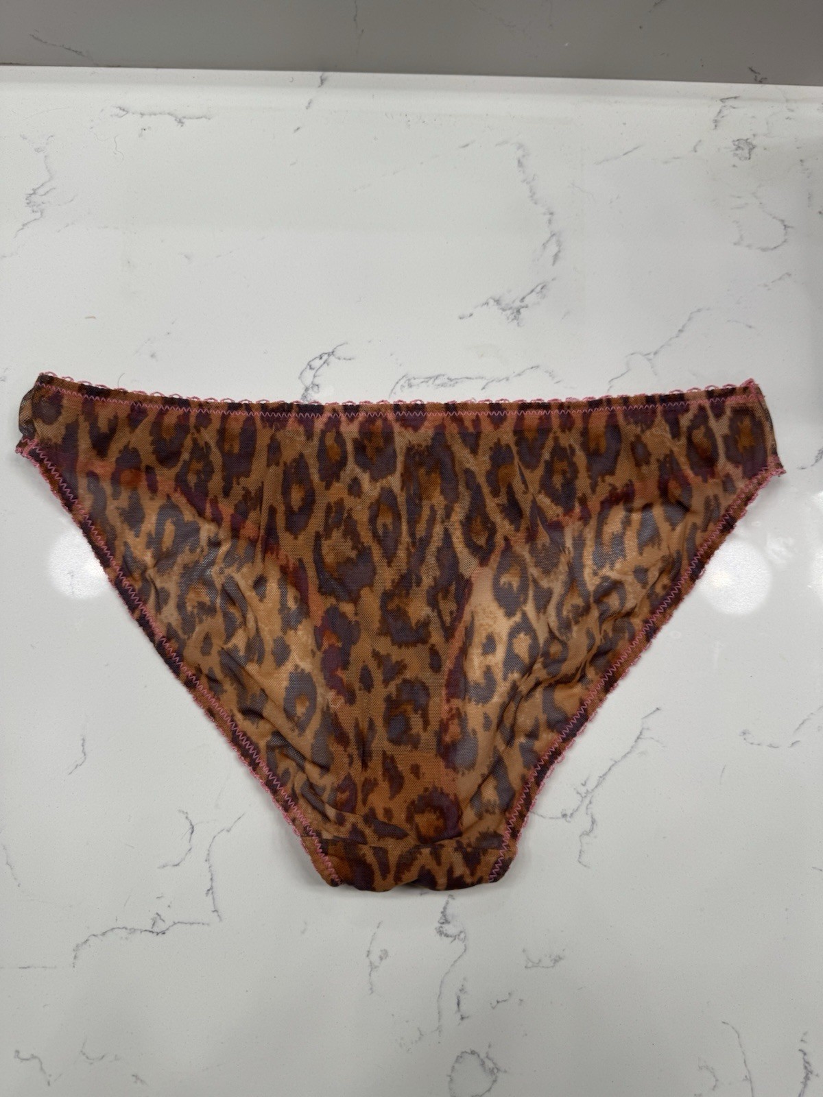Urban Outfitters Leopard Animal Print Brown Mesh Bikini Panty Pink Trim, Size M