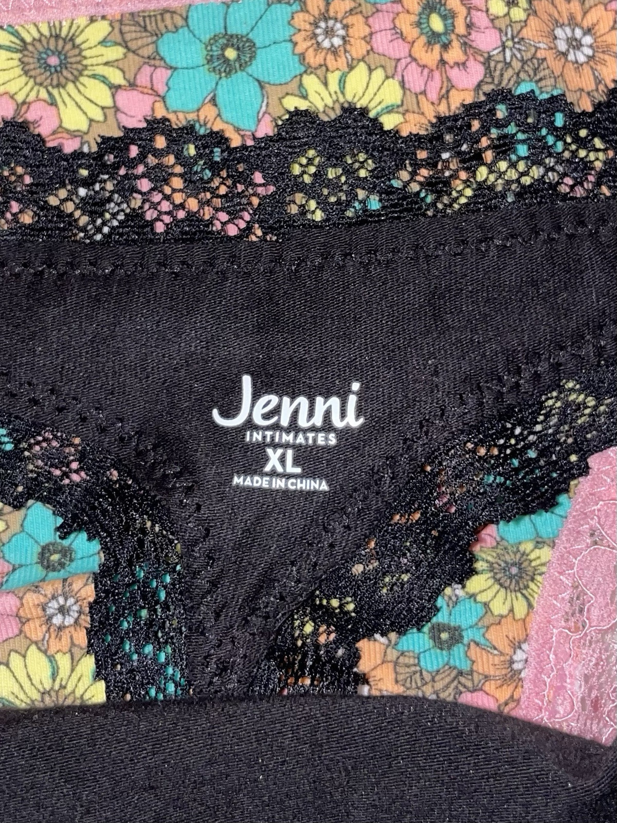 3 Pairs Jenni Cotton Thong Panties Lace Trim Solid Floral Womens XL XLarge