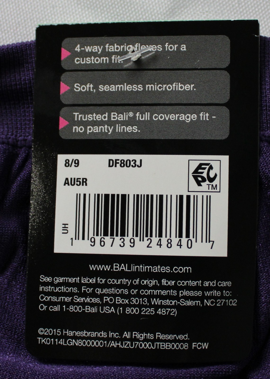 Bali Women’s Seamless Full Coverage Microfiber Briefs AP2 Purple Size: 8/9 NWT