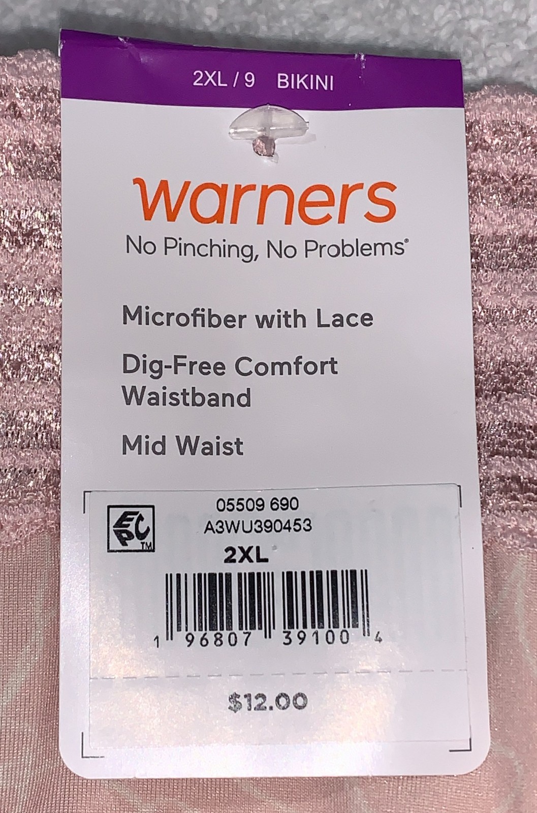 WARNERS No Pinching No Problems Lace Blush Chalk Bikini Panty S M L XL 2XL 3XL