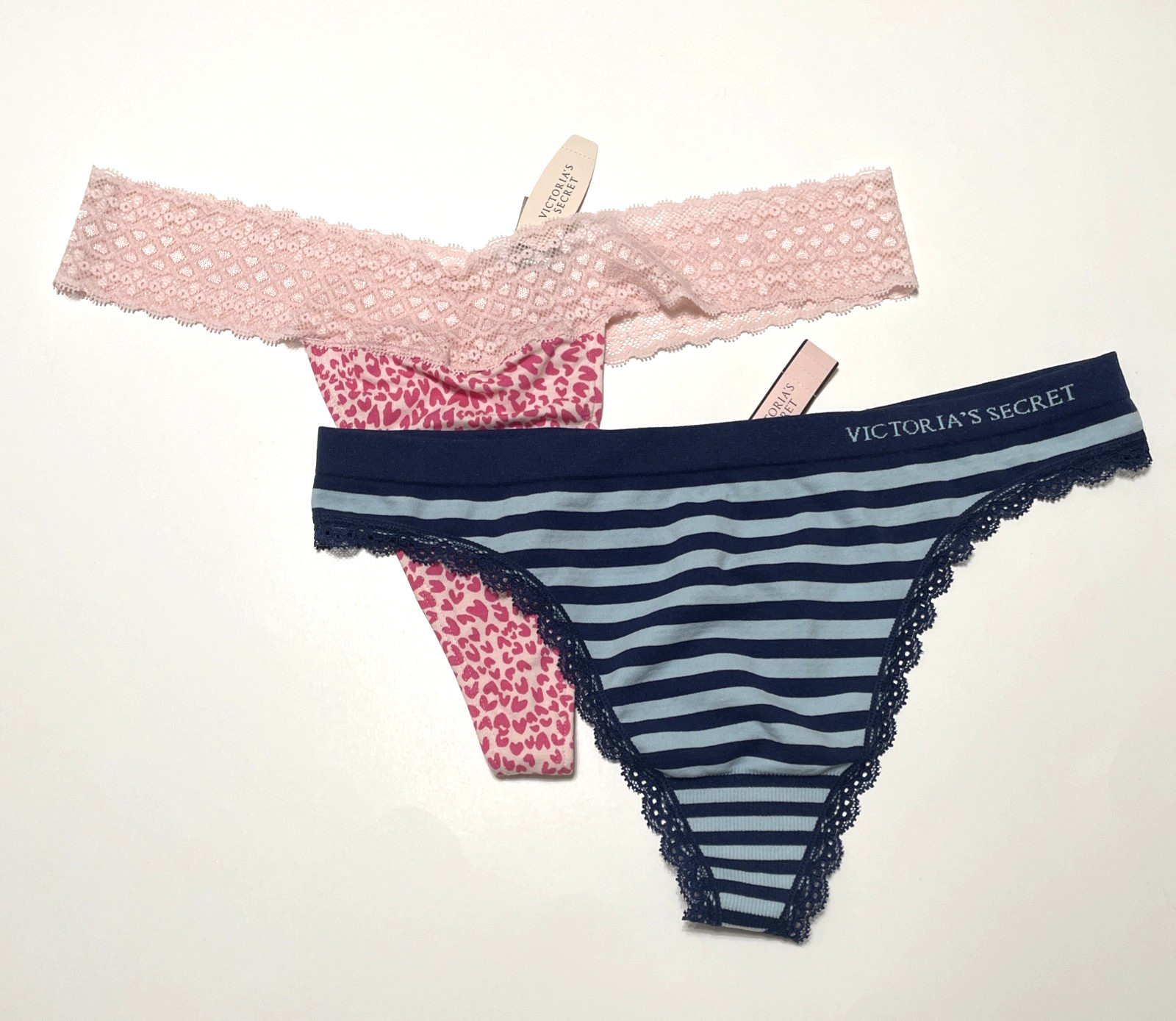 Victoria’s Secret Women’s Bundle of 2 Lace Panties Size Large Blue Pink NWT