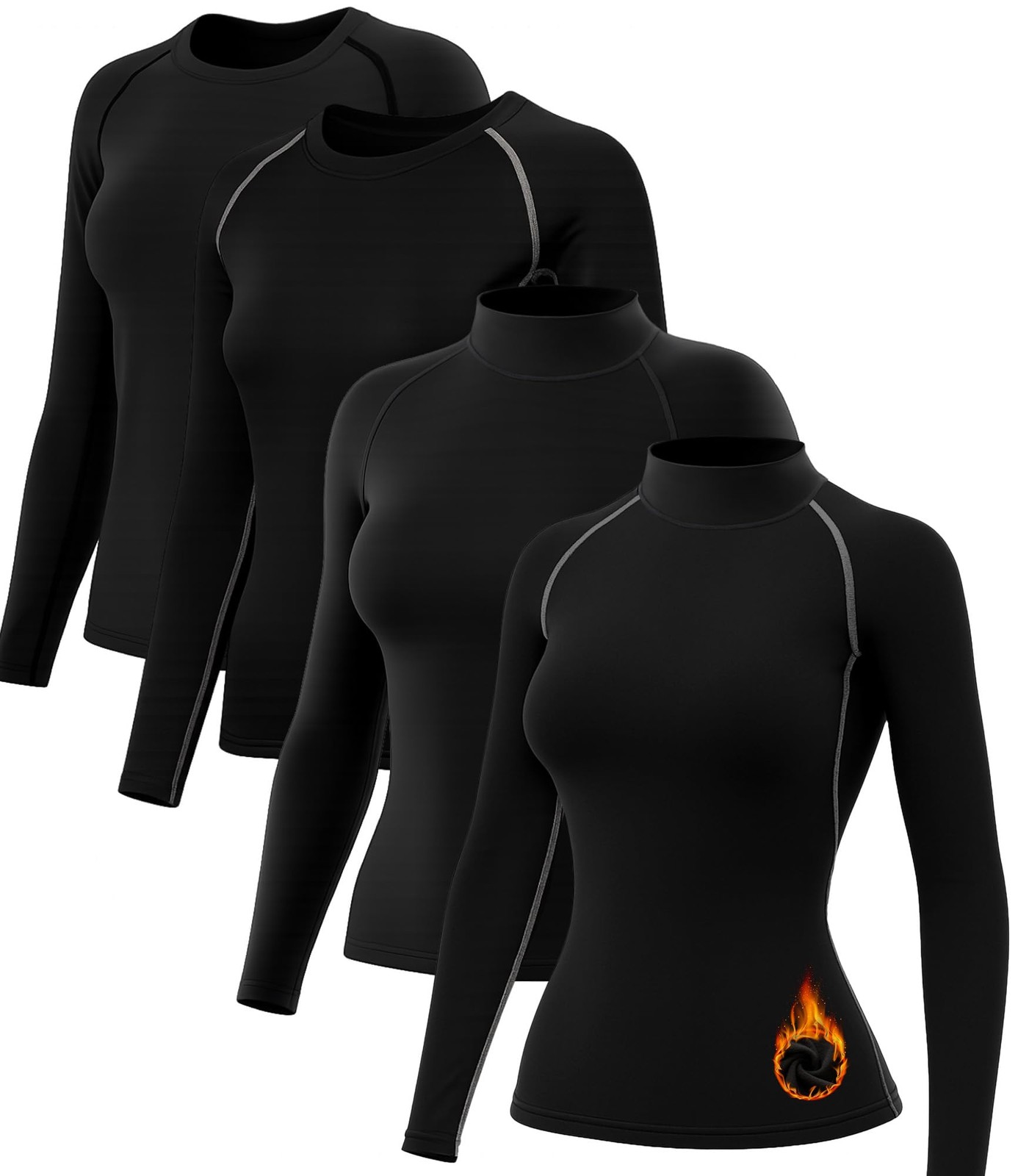 4 Pack Women Thermal Compression Shirts Fleece Lined Athletic Tops Long Sleev…