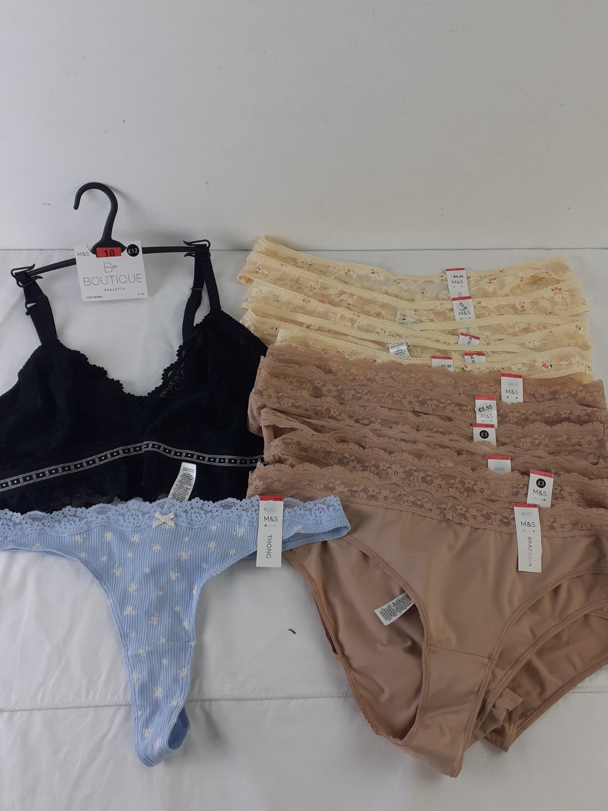 M&S Womens 14pcs Underwear Size L/18 Brazilian Thongs Bralette Multi