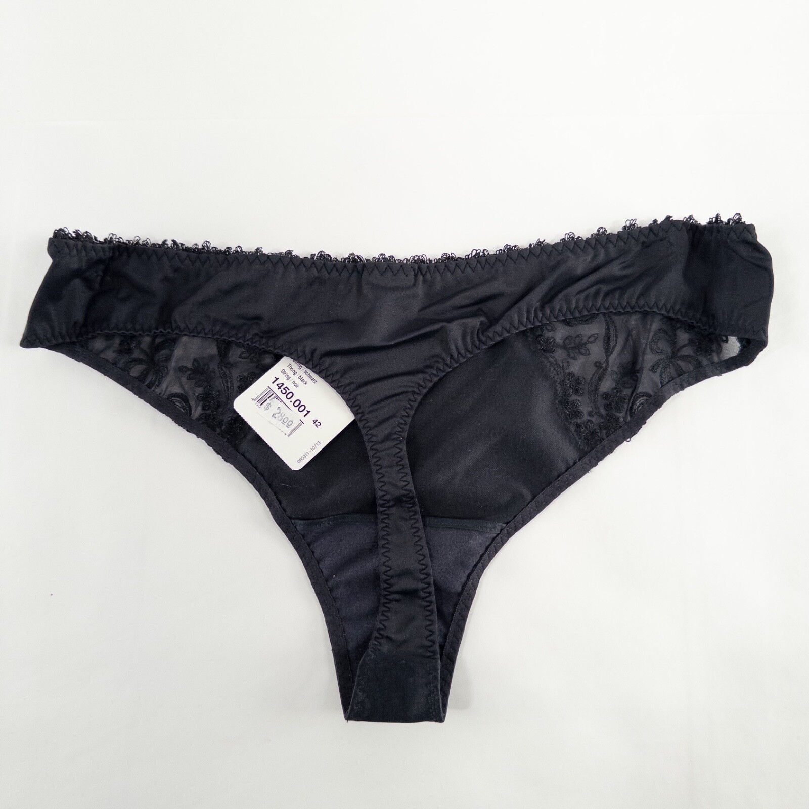 Rosa Faia Thong Panty Underwear Size 12 Black Embroidered Lace Trim New