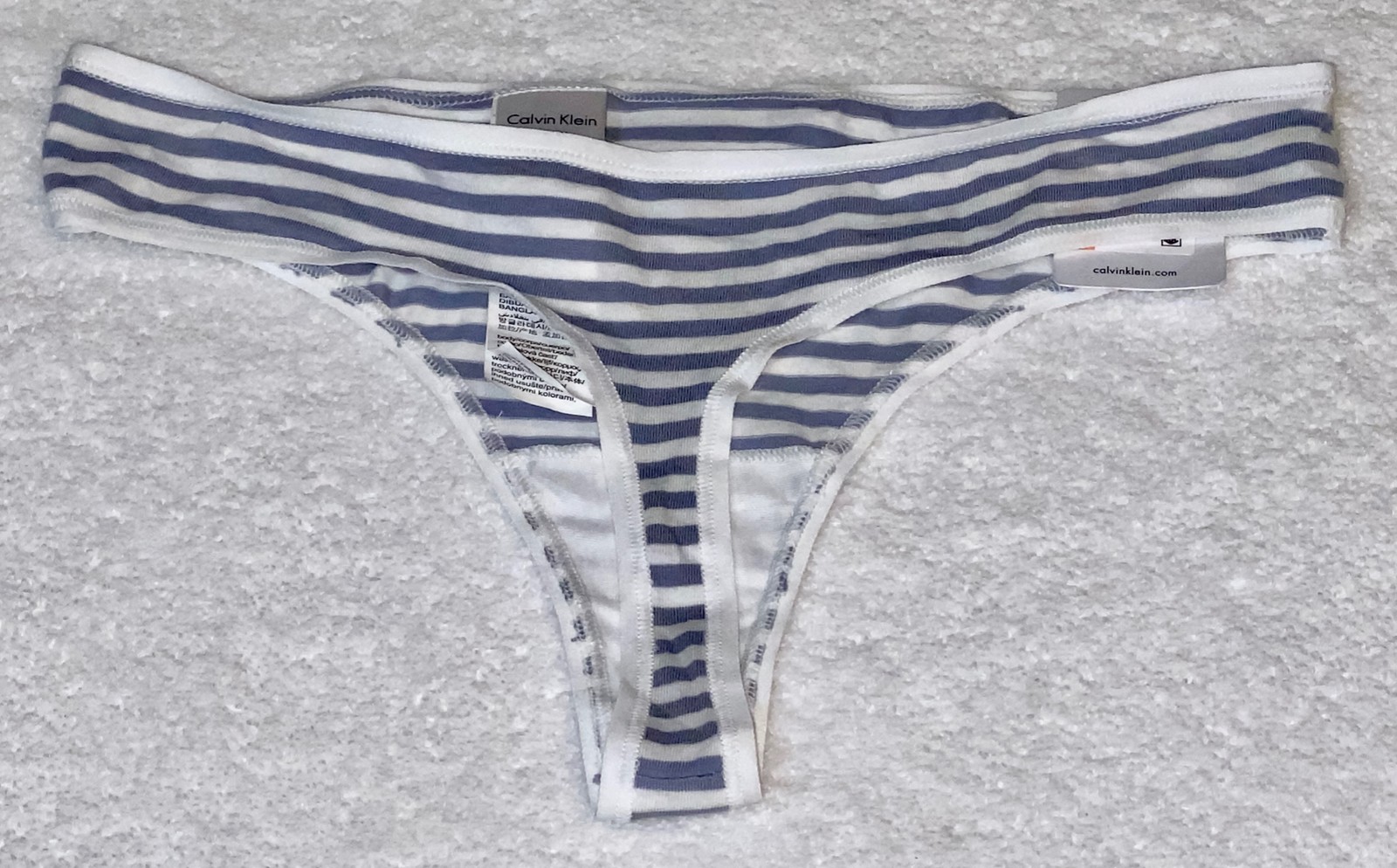 CALVIN KLEIN Form Cotton Grey White Striped Thong Panty Womens XS S 5 M 6 L 7 XL