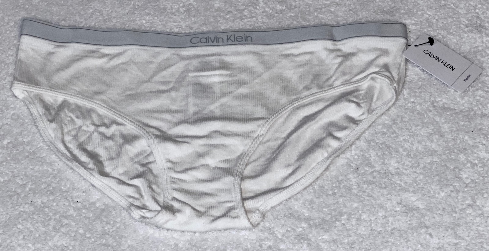 CALVIN KLEIN Pure Ribbed Soft Modal White Grey Hipster Panty Womens S 5 L 7 XL 8