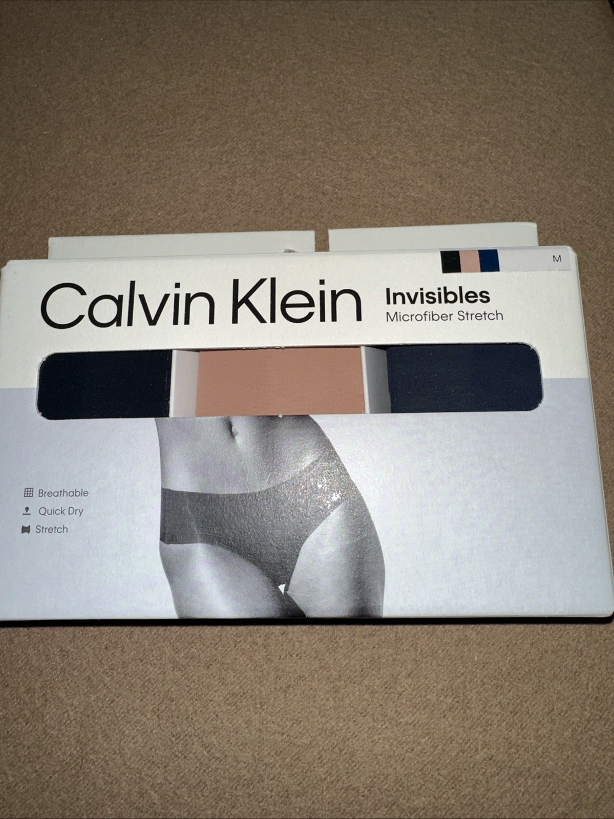 Calvin Klein Women’s Invisibles Blue Nude Black 3 pk Hipster Panty Underwear Med
