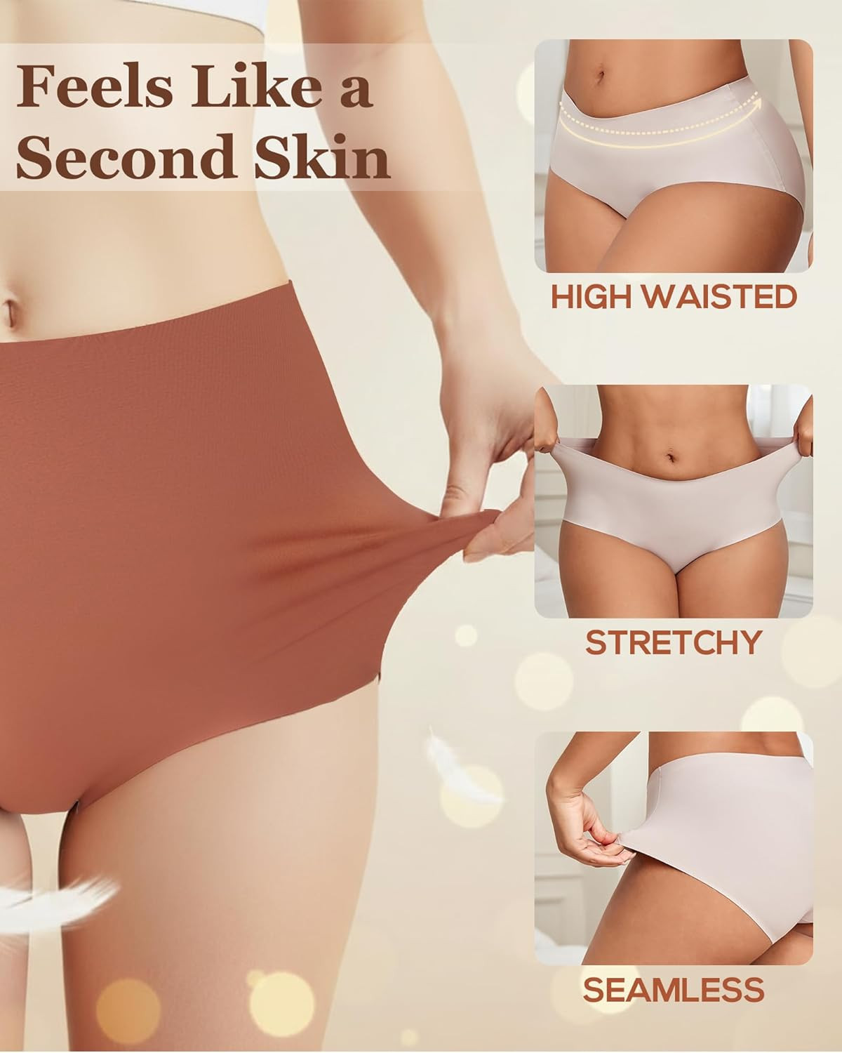 High Waisted Seamless Underwear for Women Full Coverage Hiphugger High Rise Silk