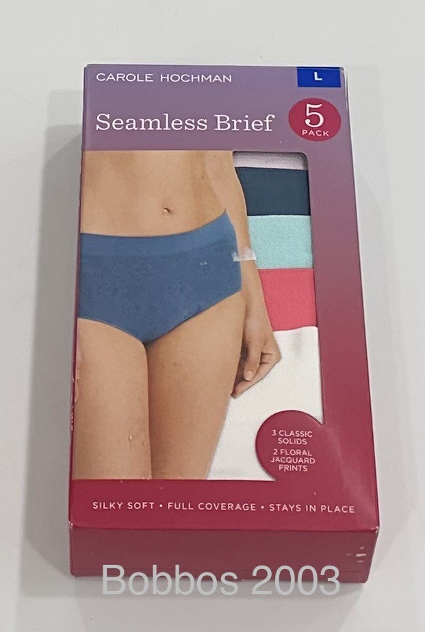 Carole Hochman Women’s 5-Pack Full Coverage Seamless Brief, Coral/Blue, Size L