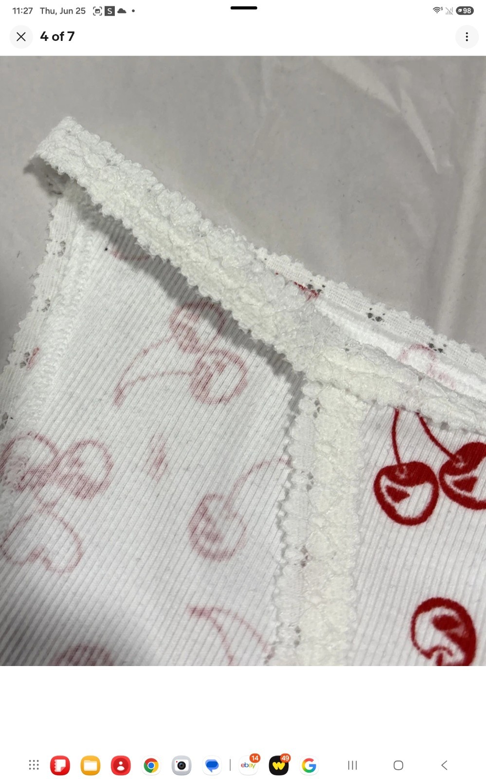 VICTORIA’S SECRET PINK Cotton String Bikini Panty Med White Red Cherries VS New