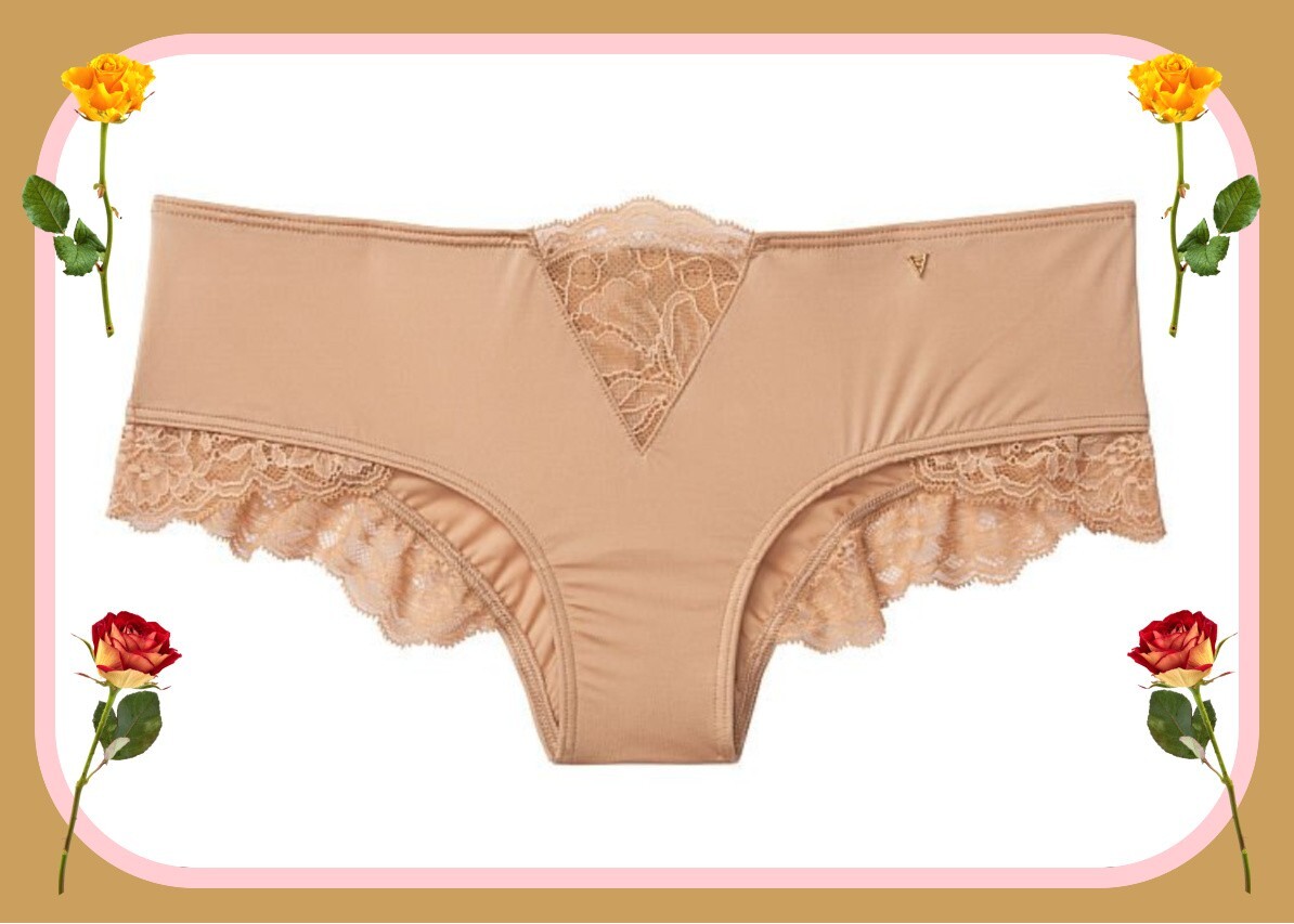 XL Beige Tan Sand Satin Micro Lace Inset Very Sexy Cheeky Victorias Secret Panty