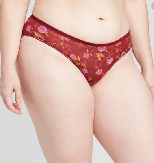 Women’s Modal Bikini with Mesh Waistband – Auden Berry Red Floral S