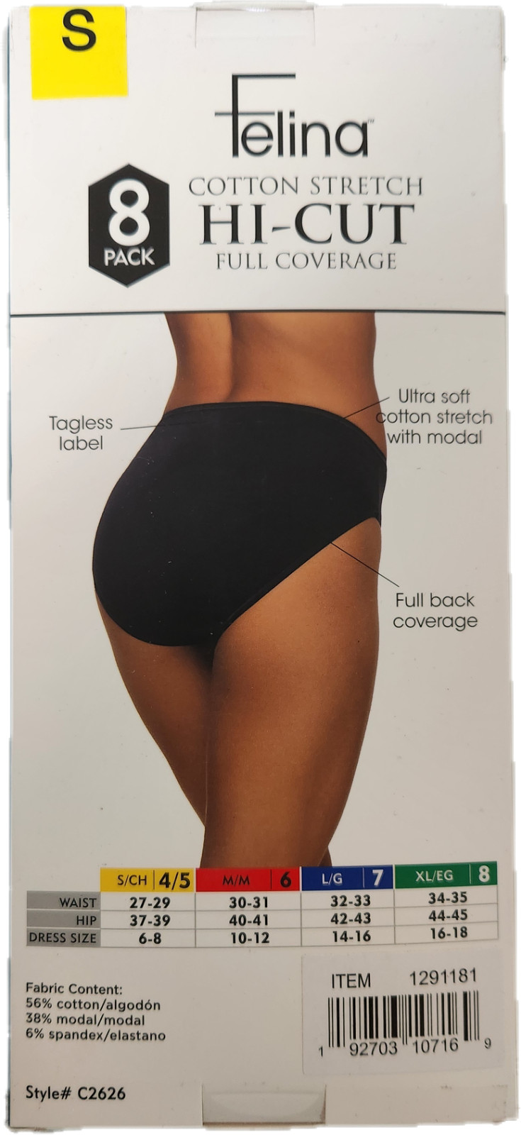 Felina Ladies’ SMALL Cotton Stretch Brief or Hi Cut 8 PACK Full Coverage, NEW