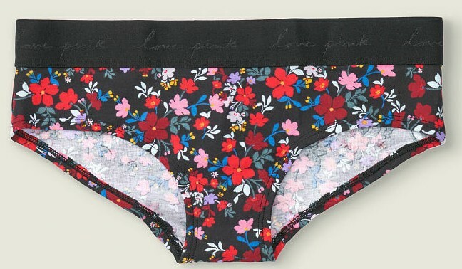 Victoria’s Secret PINK Logo Cotton HIPSTER Pure Black Multi Floral M L XL NEW