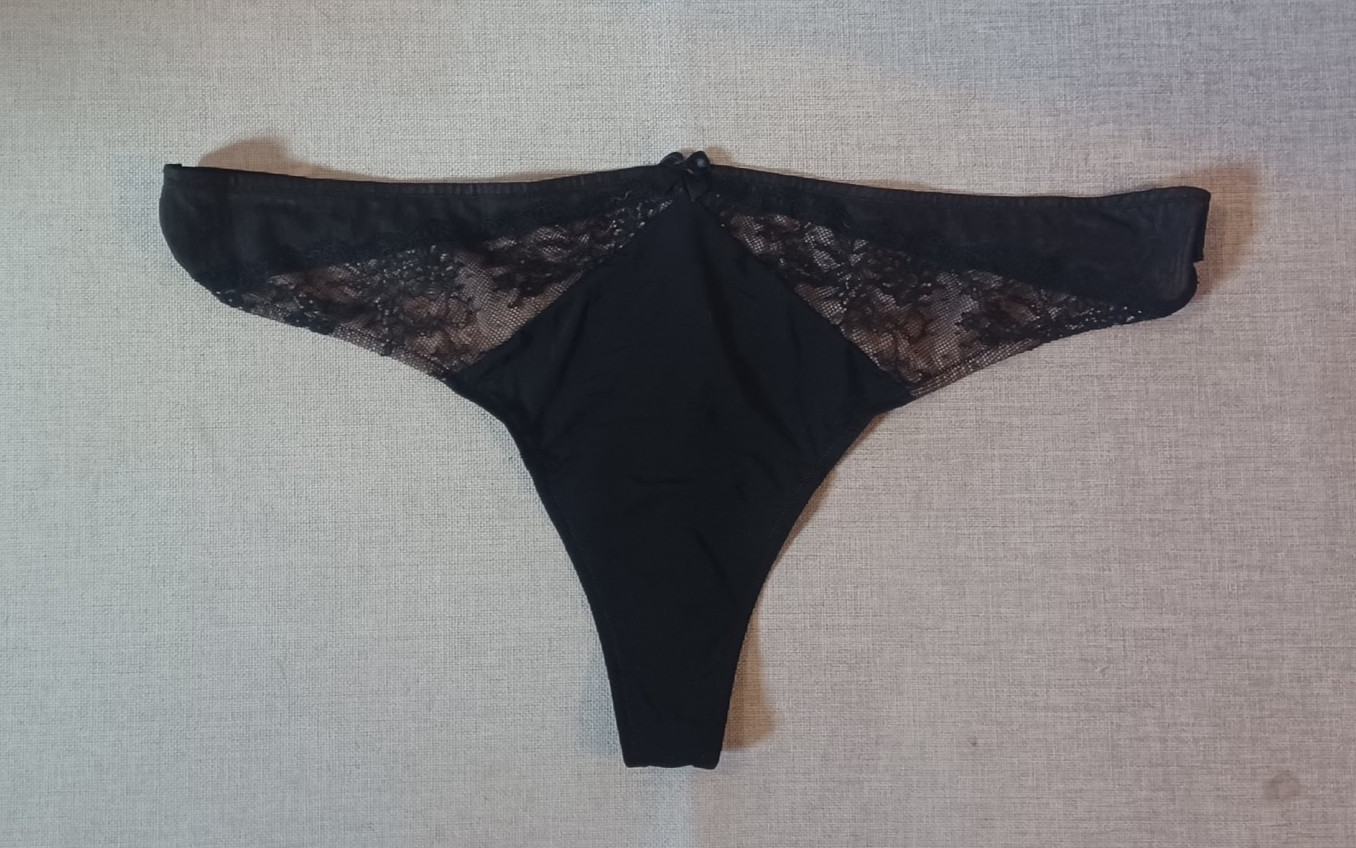 Adore Me Thong Panty Lace Insets Jet Black Size 3X NWT