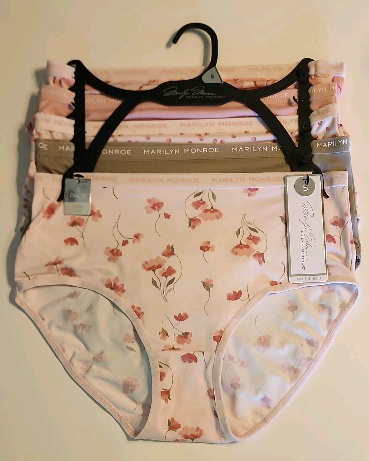 Marilyn Monroe Super Soft Microfiber Brief Panties 5-Pack Floral Size S MM5108