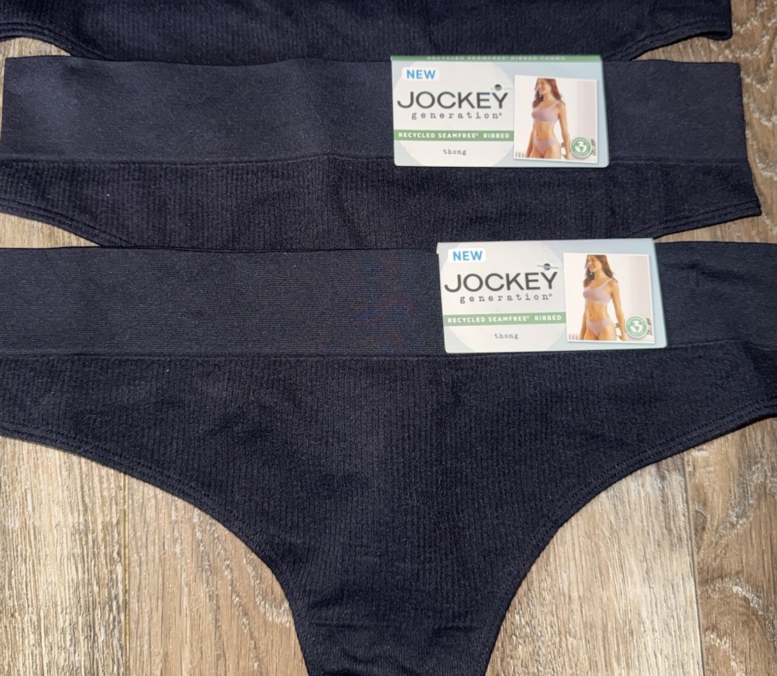 Jockey ~ 3-Pair Women’s Thong Ribbed Underwear Panties Nylon Blend Seamless ~ L