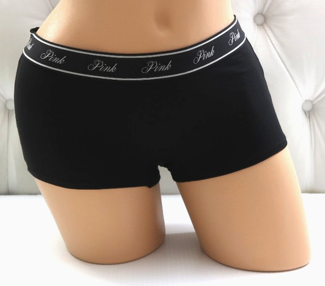 Victoria’s Secret PINK Logo Boyshort Black Diamante Rhinestone Shine M L XL XXL