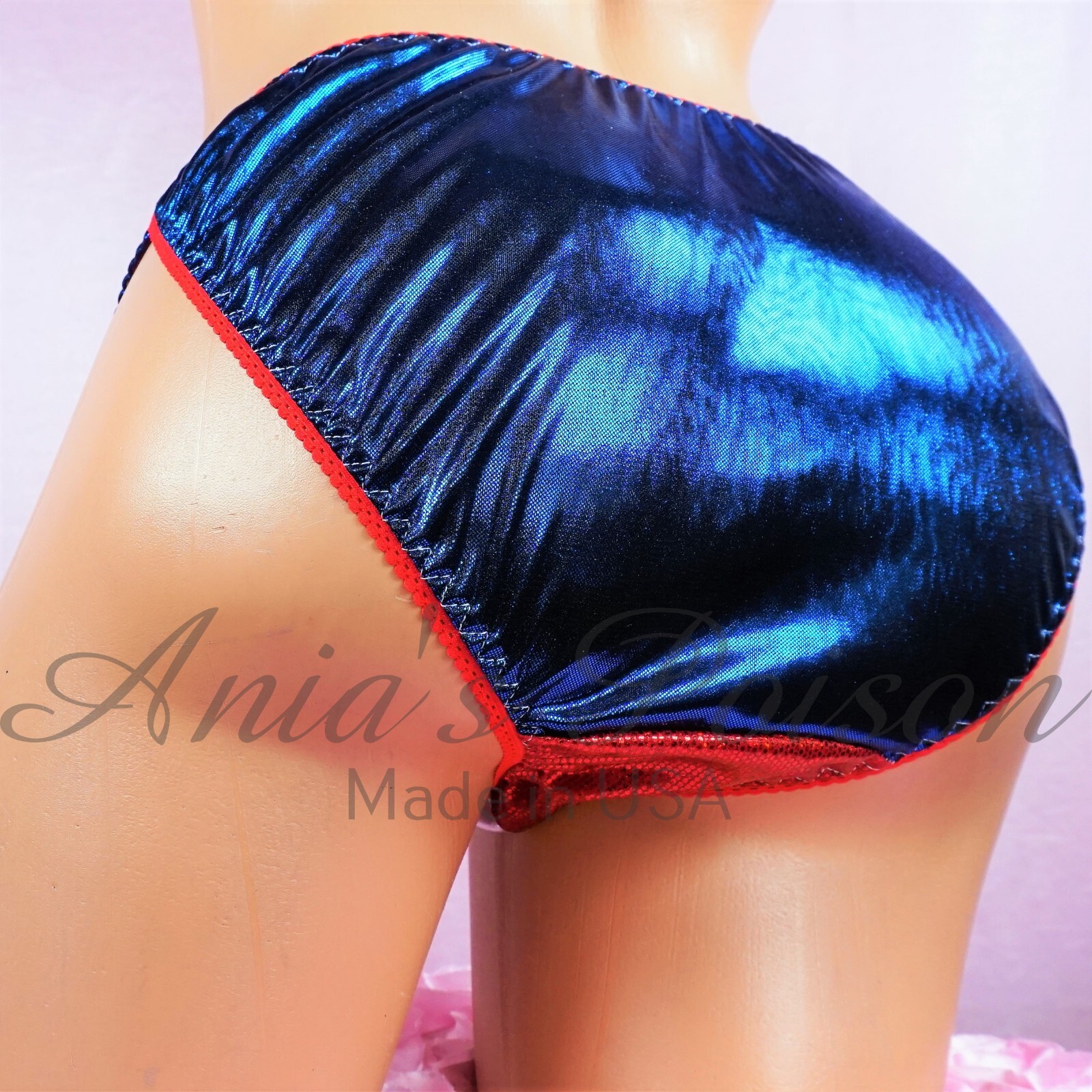 July 4th satin Metallic Foil Sissy DUCHESS CUT ladies string bikini panties 5-9