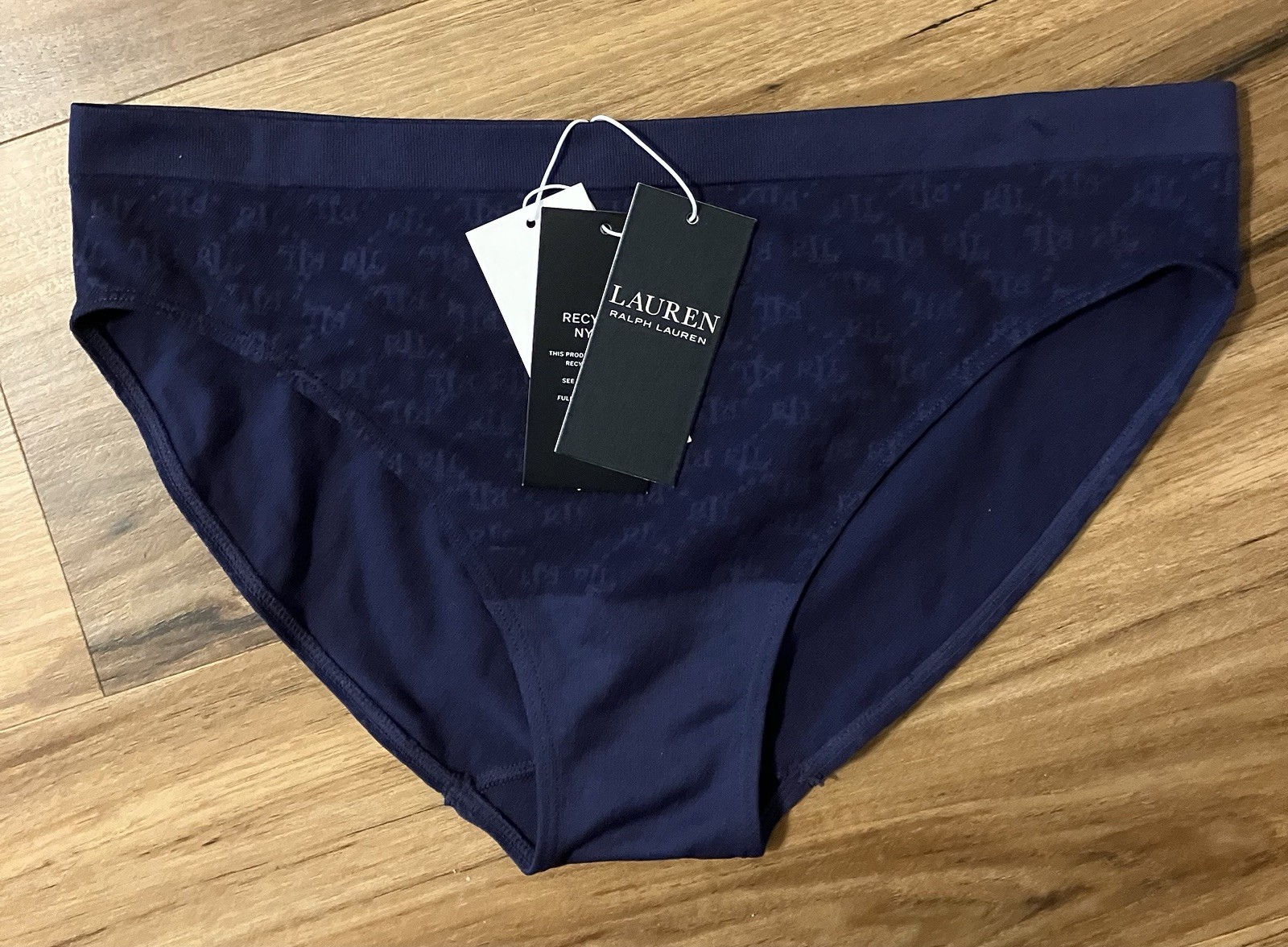 Ralph Lauren Women’s Monogram Mesh Jacquard Bikini Underwear, Navy, S, MSRP $20