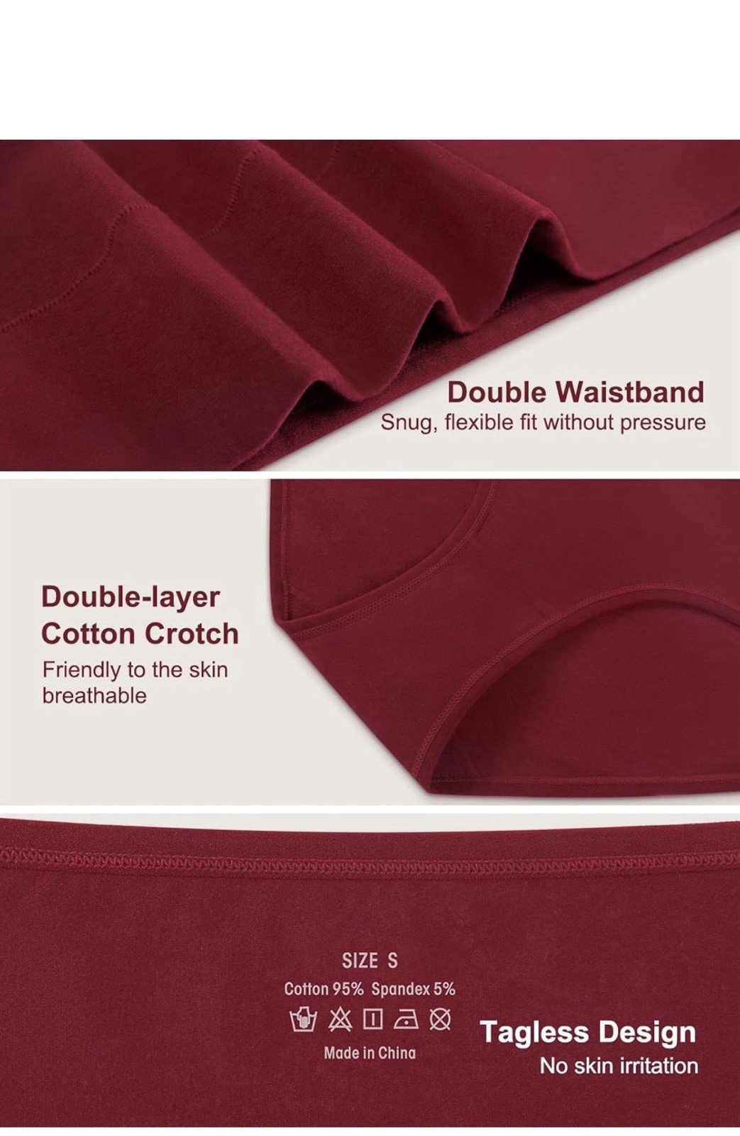 High Waist Full Coverage Brief Panties 5 Pack S Multicolor Cotton Spandex