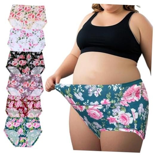 Women’s Underwear Plus Size XL-6XL Panties Briefs High 3X-Large 6pcs Dh-green