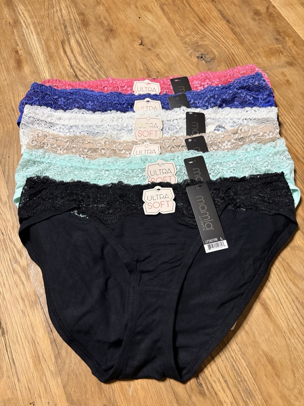 mamia Ultra Soft Lace Bikini Panties 6 Pack Assorted Colors Size L