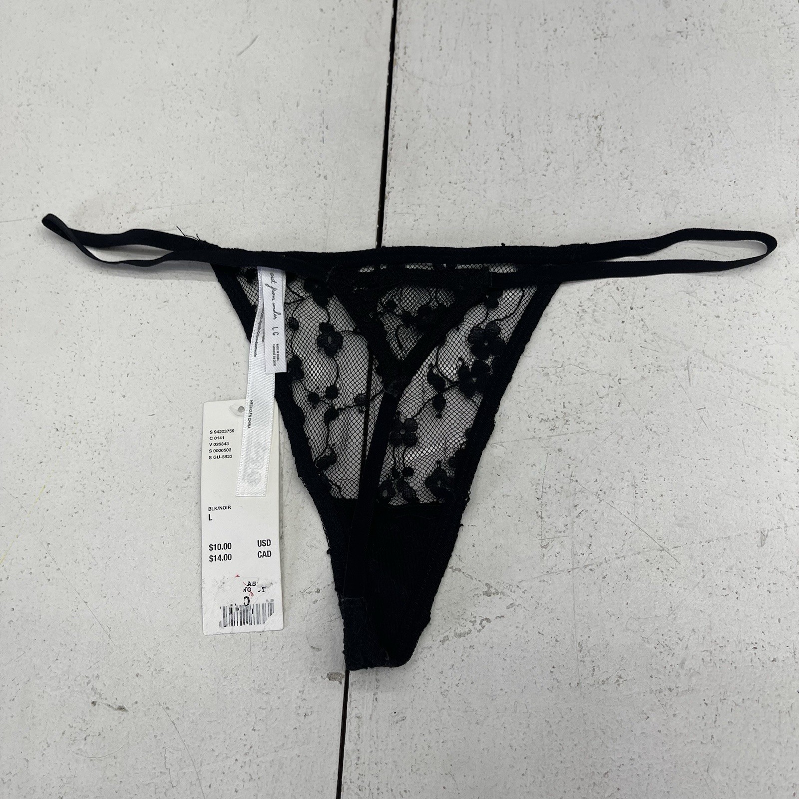 Urban Outfitters Black Floral Lace Detail Thong G String Underwear Women’s Large