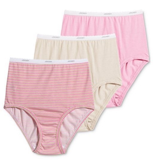 Women’s 3-Pack Jockey 100% Cotton Classics Full Cut Panty Brief Pink/Nude/Stripe