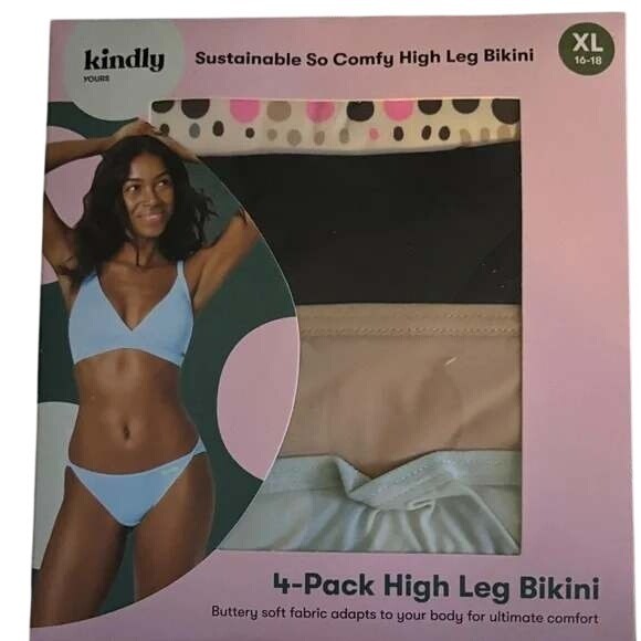 Kindly Yours High Leg Bikini Panties 4-Pack – Black, Tan, White