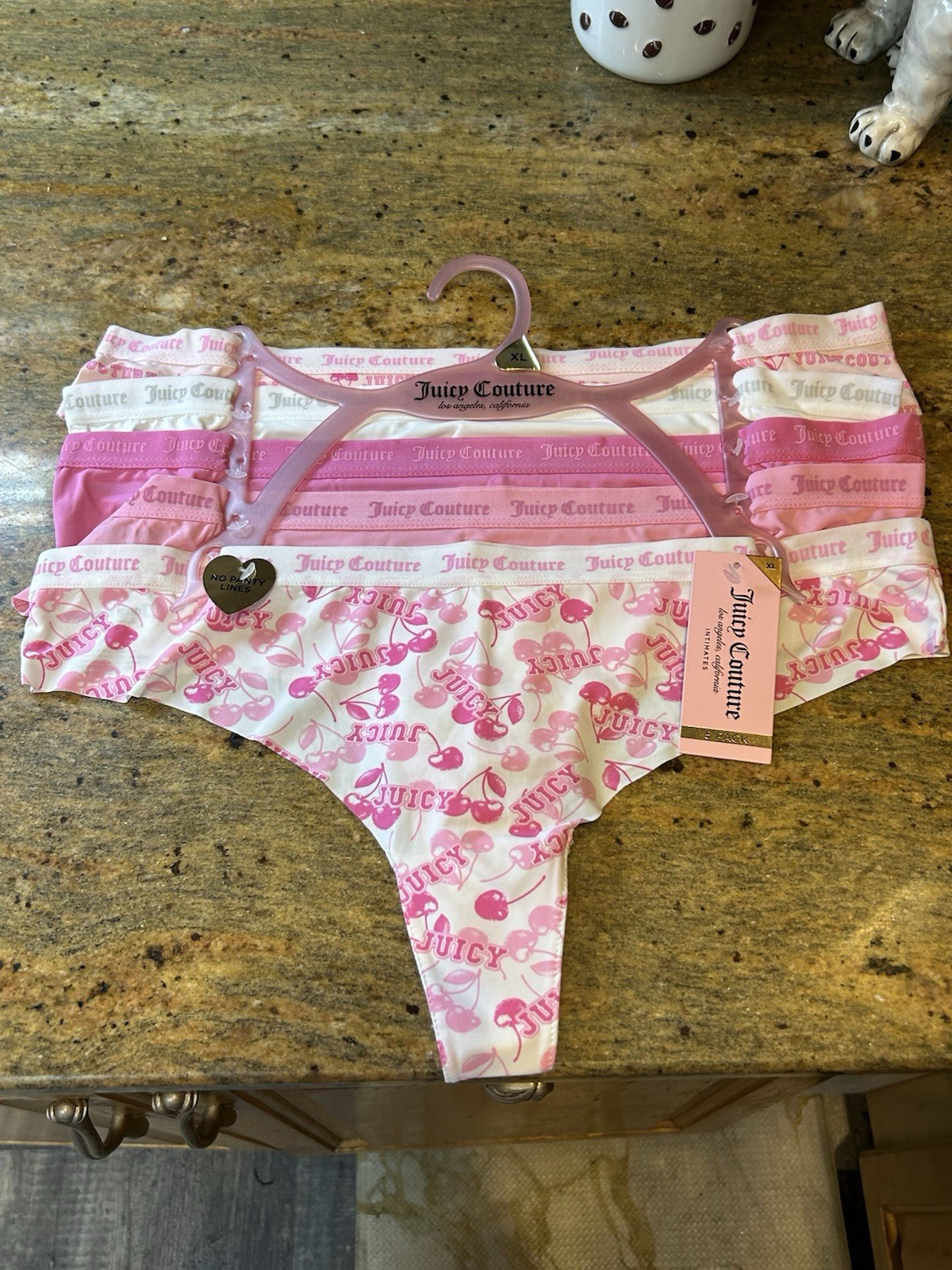 Juicy Couture Size XL Thong/Panties Pink Cherries – No Panty Lines- 5 Pack- Sexy