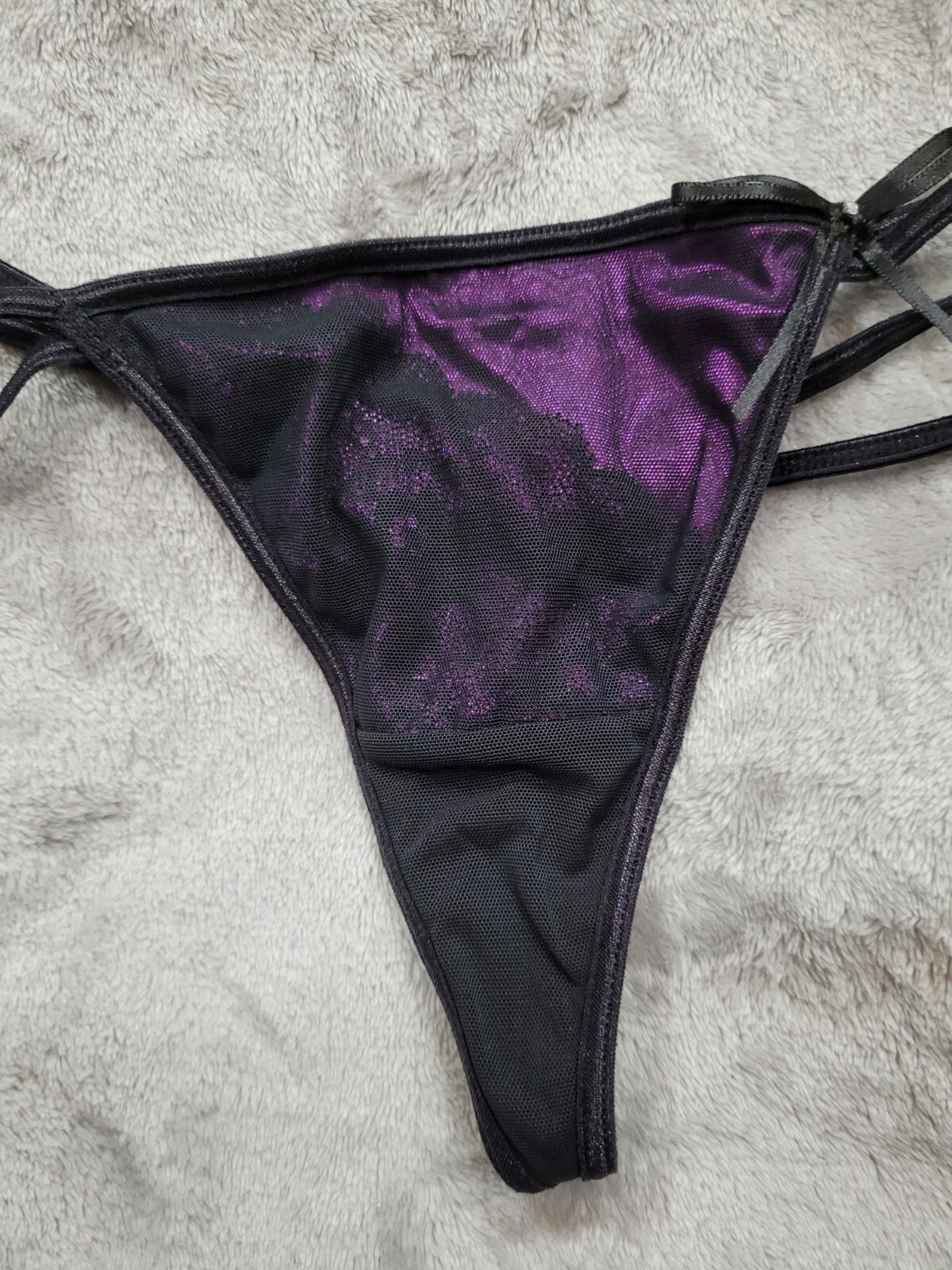 NWOT Vintage Vassarette Purple Black Mesh Double Strap G String Sz 6 Panties HOT