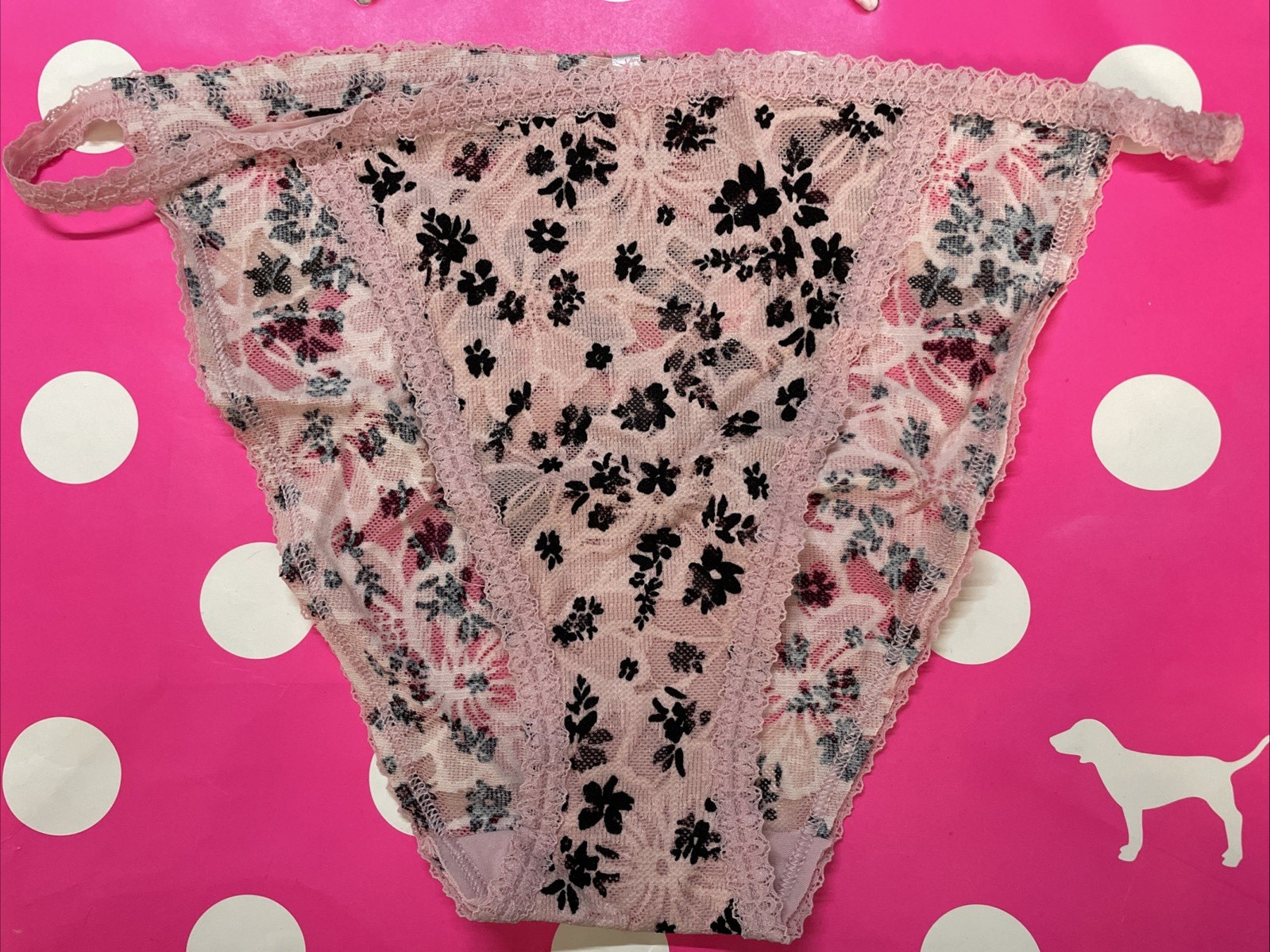 2020 Victoria’s Secret PINK Lace String Bikini Panties NEW L Sheer Hi Leg