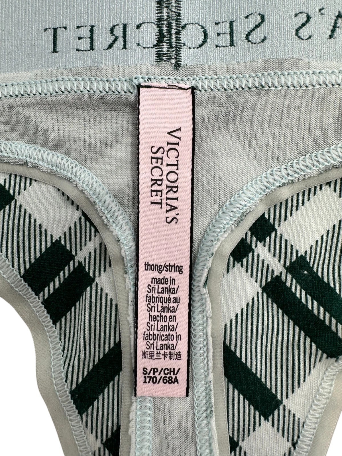 Victoria’s Secret Womens High Cut Thong Panties Size Small Green Tartan Plaid