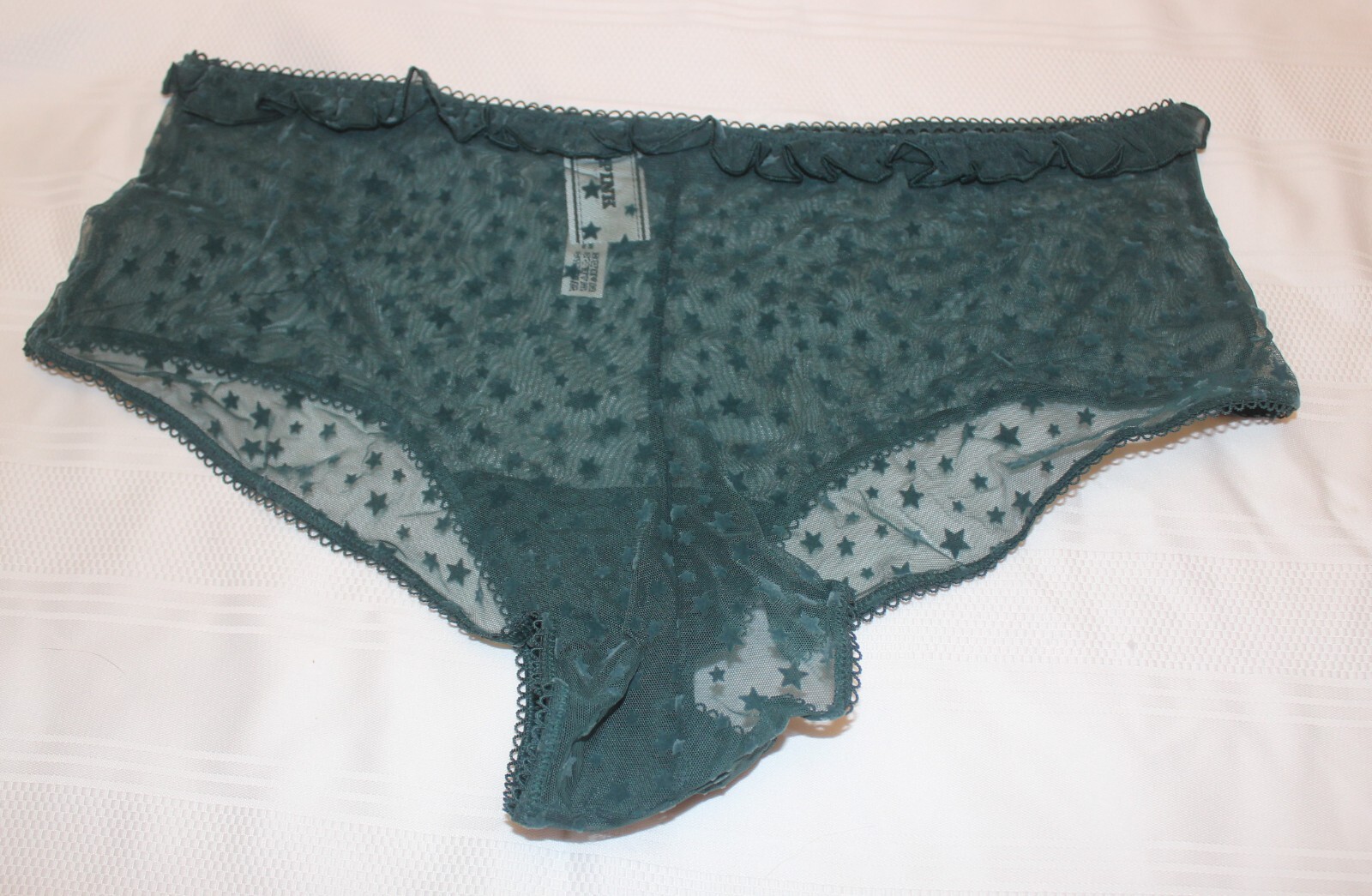 XXL Victoria’s Secret Pink Star Mesh Wink Cheeky Panties – Deep Forest Green