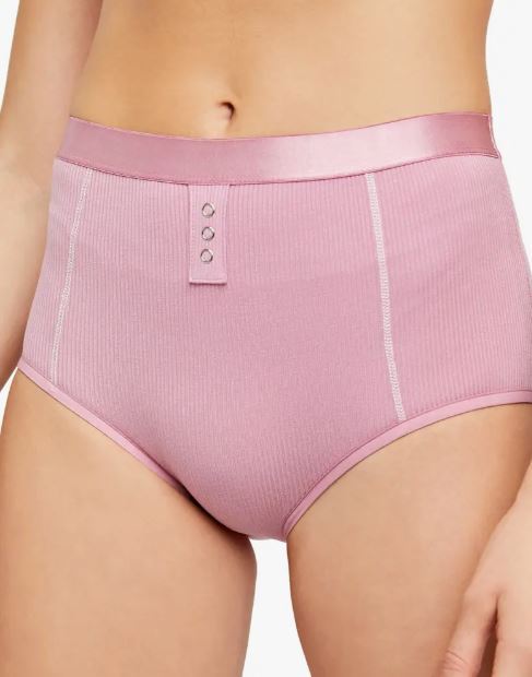 NWT Free People FP318201CY “Snap Snaps” Rayon Ribbed Hi-Waist Briefs, Pink