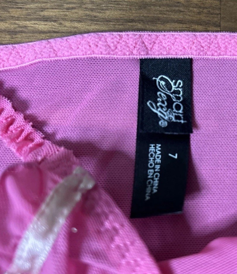 VTG Smart & Sexy String BIKINI PANTIES SZ 7 Second Skin Ruffle Shiny Bow PINK