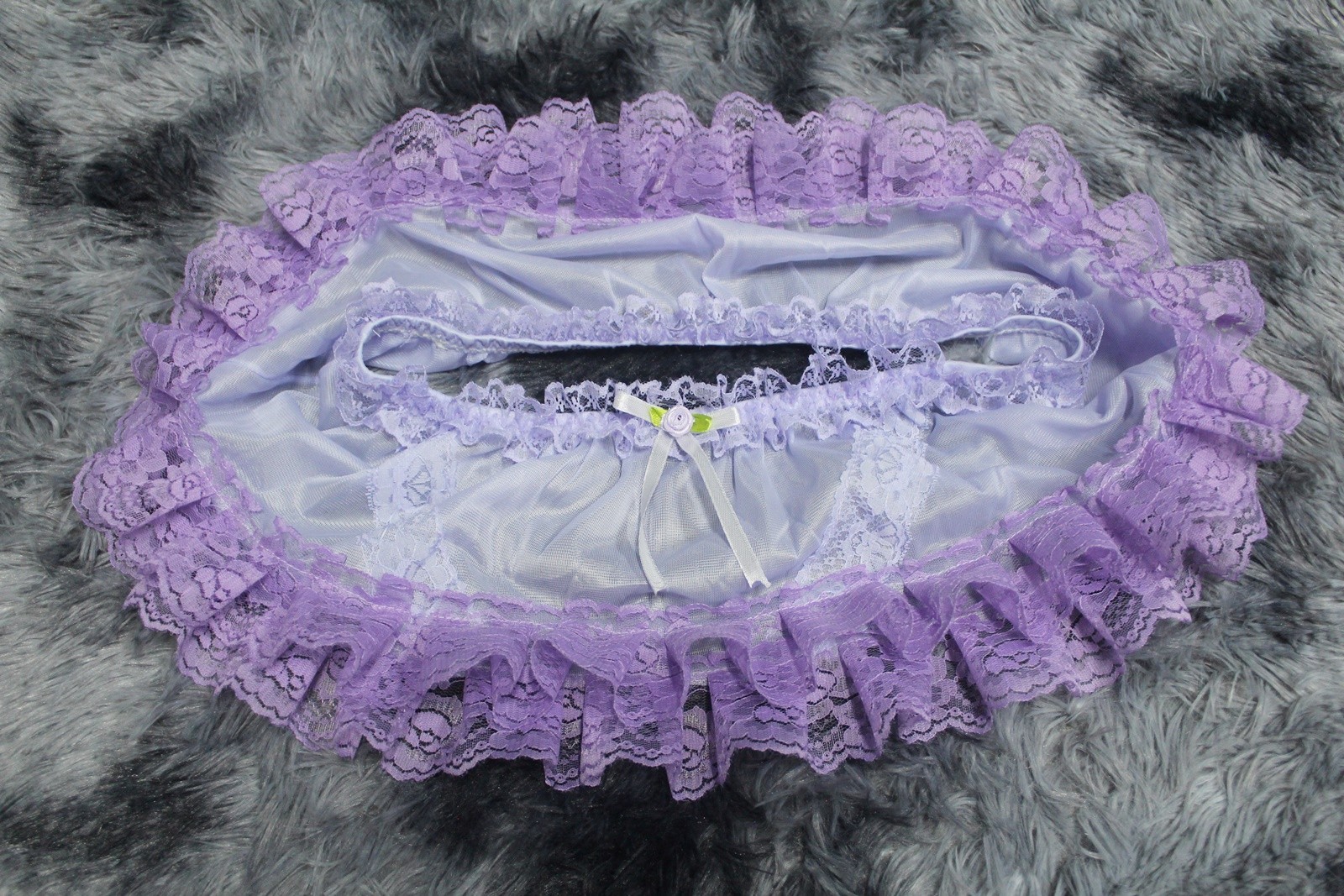 #A328 2XL/ElasticW.24-42″ VintageStyle 2PCS Purple Nylon Half Slip + White Brief