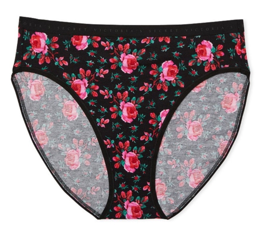 Victoria Secret 🌺 Stretch Cotton High Leg Brief Panty Black Floral MEDIUM VS269
