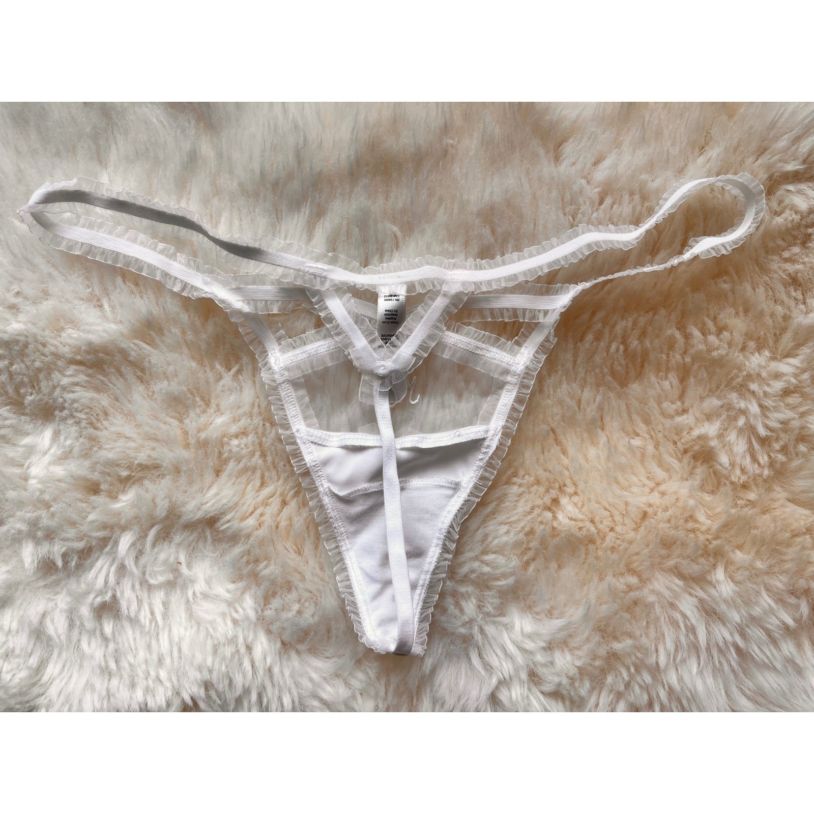 For Love & Lemons White Mrs Embroidered Ruffle Strappy Bridal Thong Med NWOT VS