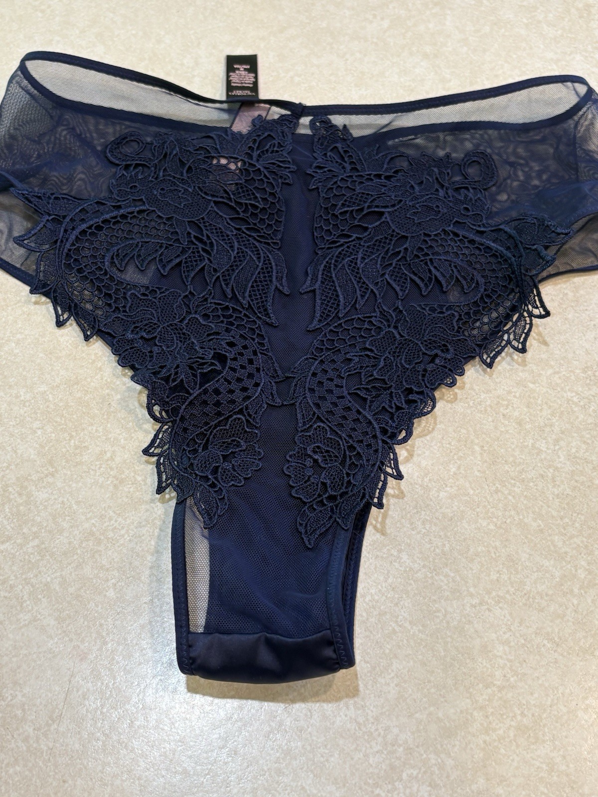 Victoria’s Secret Luxe Dragon Applique Lace High Waist Panty Navy Blue M NWT