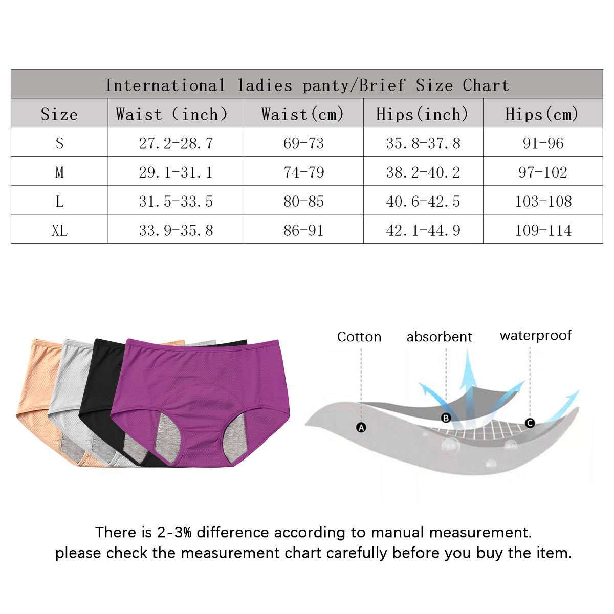 4pcs Womens Menstrual Period Leak-Proof Briefs Cotton Panties Knickers Underwear