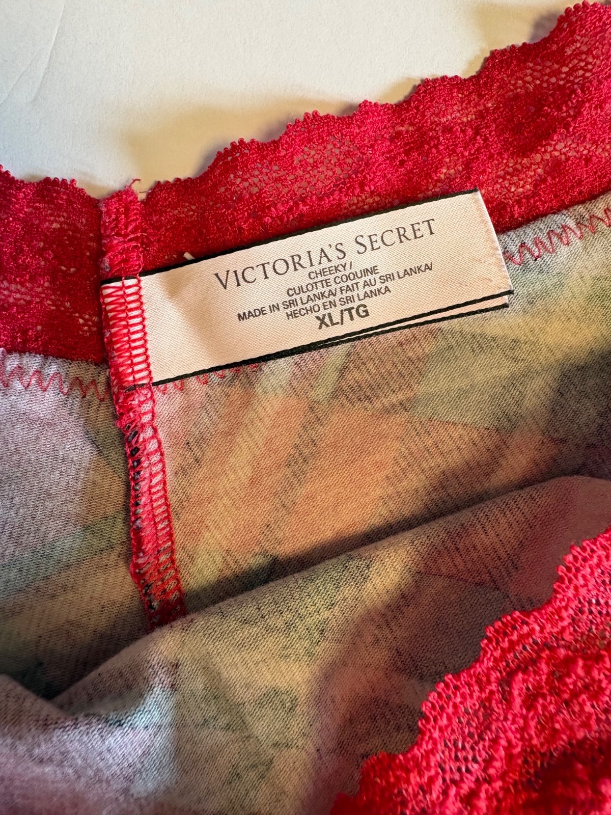 Victoria’s Secret Panty Lot 3 Pair XL Cheeky Shortie Lace Trim Black Plaid Red